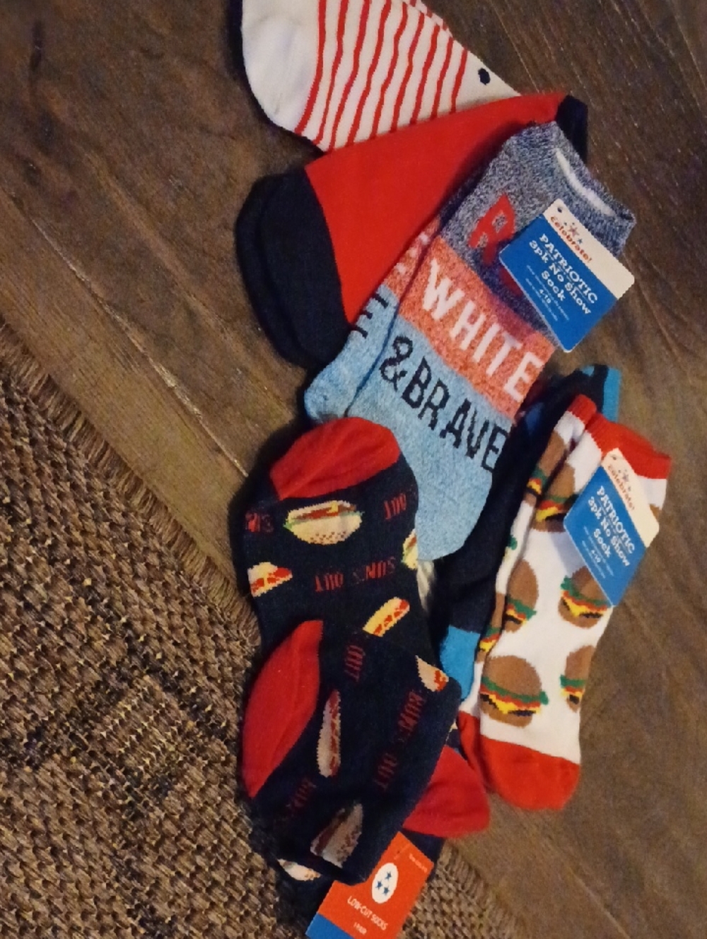 Assorted Americana Ankle Socks - Red, Black, White , Blue- Pack